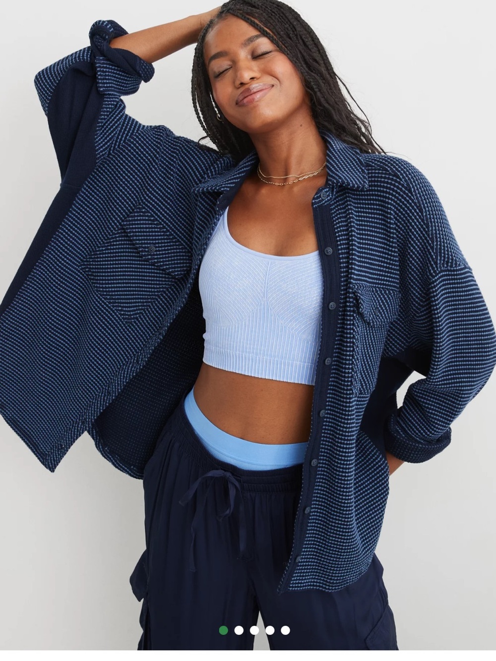 aerie Navy Striped Button-Up Jacket